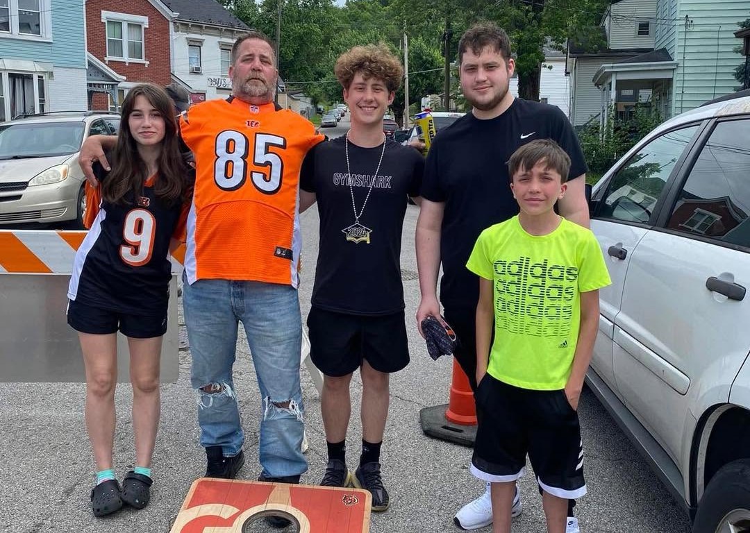 Dennis Kappes with his family, in Bengals jerseys